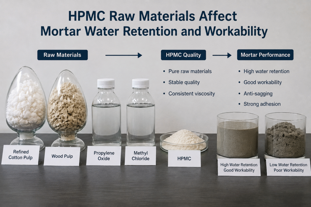 How HPMC raw materials affect mortar performance HPMC raw materials affect mortar water retention and workability